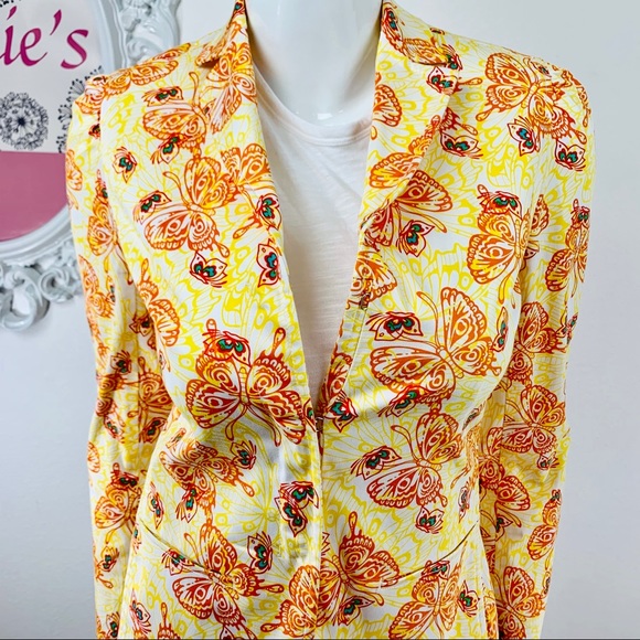 Studio M / White Blazer Yellow Orange Butterflies - Picture 3 of 8